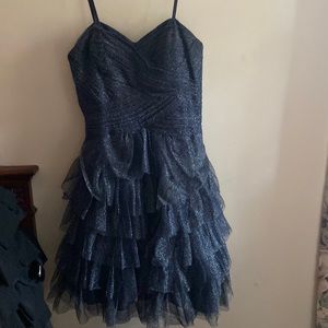 Hailey by Adriana Pappell cute dress metallic blue and silver
